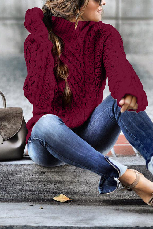 Trixiedress Mockneck Solid Cable Knit Pullover Sweater