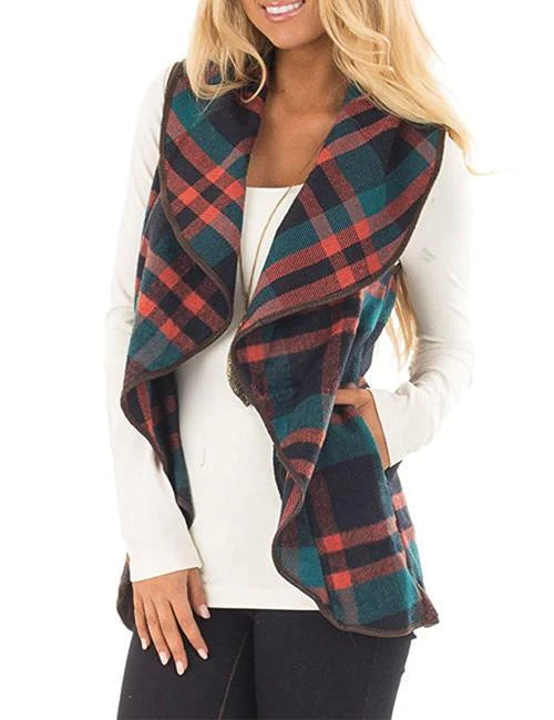 Trixiedress Lush Sleeveless Plaid Jacket Vest with Pockets