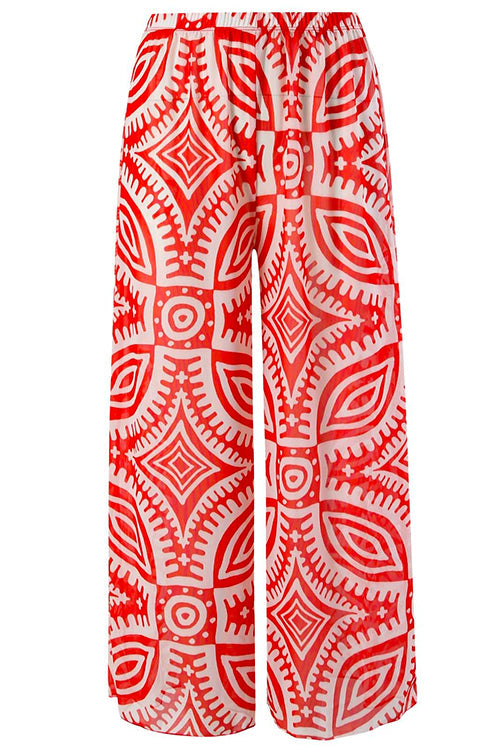 Trixiedress Printed One Shoulder Tummy Control Swimsuit and Wide Leg Cover Up Pants Set