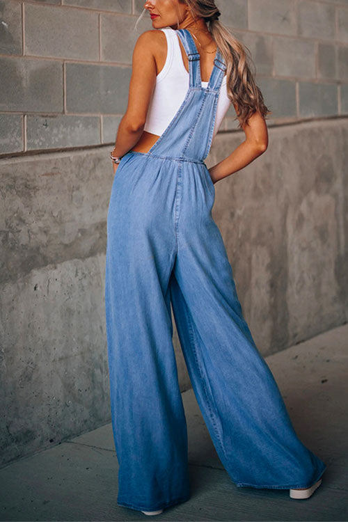 Trixiedress Pocketed Wide Leg Baggy Denim Overalls
