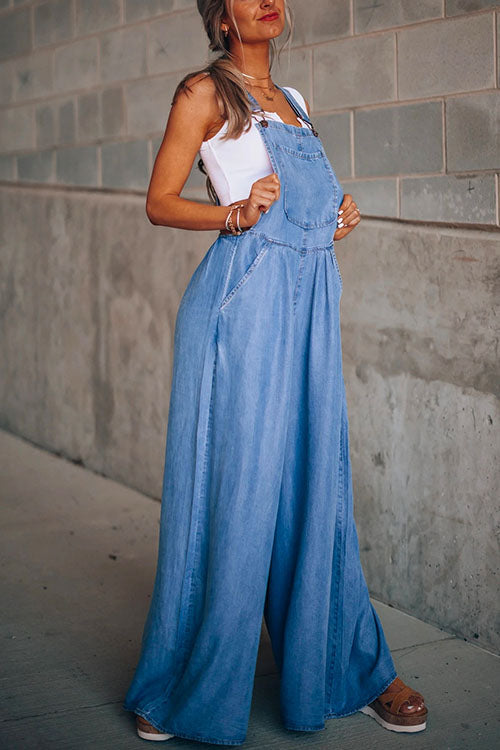 Trixiedress Pocketed Wide Leg Baggy Denim Overalls