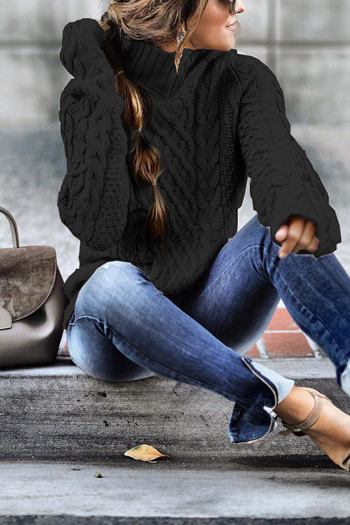 Trixiedress Mockneck Solid Cable Knit Pullover Sweater