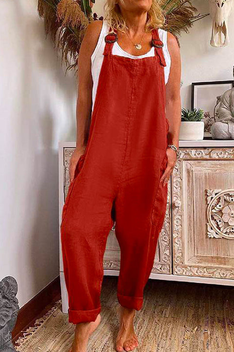 Trixiedress Solid Baggy Pockets Tapered Overalls