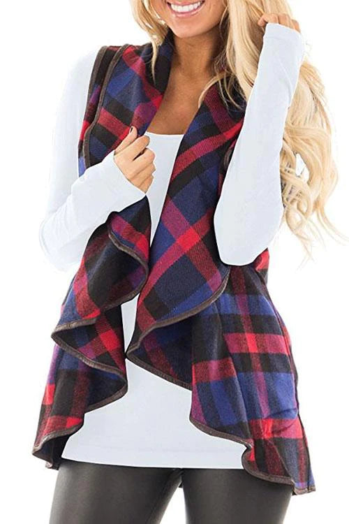 Trixiedress Lush Sleeveless Plaid Jacket Vest with Pockets
