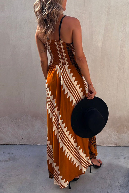 Trixiedress V Neck Color Block Printed Maxi Swing Cami Dress