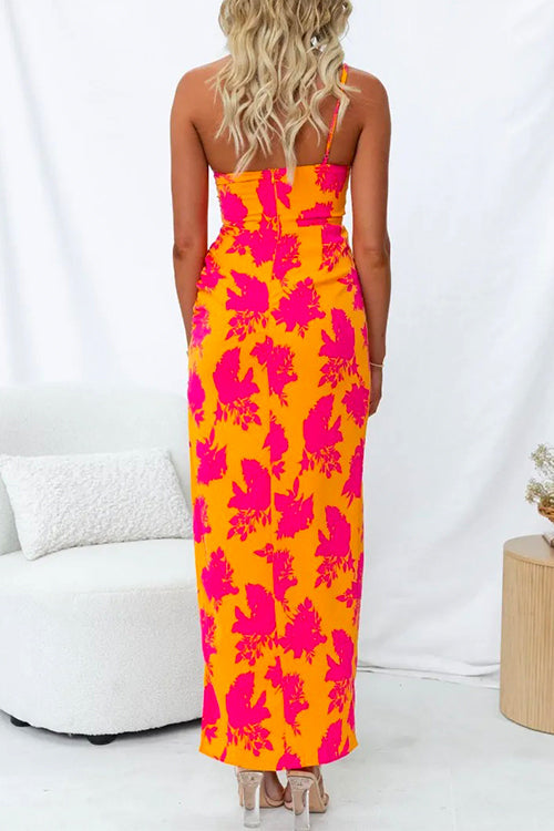 Trixiedress One Shoulder Side Split Printed Cami Maxi Dress