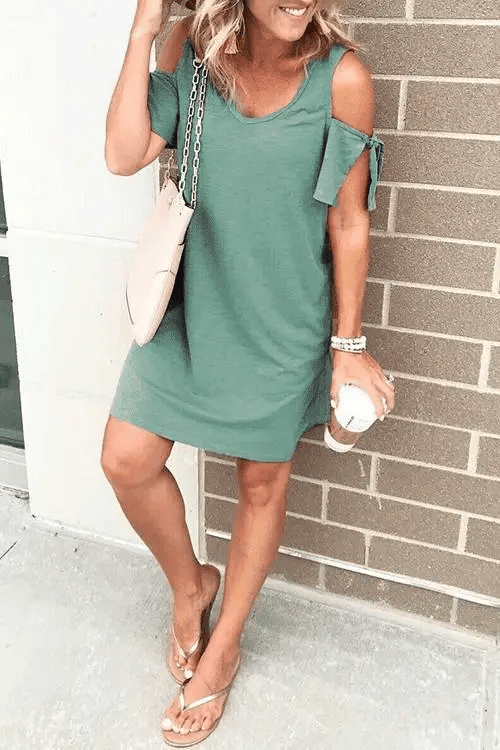 Trixiedress Cold Shoulder Cute Short Sleeve Dress