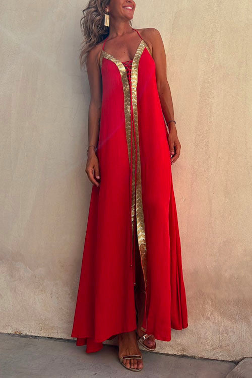 Trixiedress V Neck Lace-Up Cami Maxi Dress