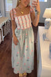 Trixiedress Tie Shoulder Back Lace-up Striped Floral Maxi Cami Dress