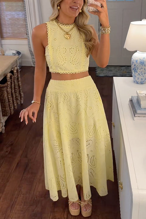 Trixiedress Sleeveless Crop Top and A-line Maxi Skirt Lace Set