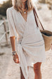 Trixiedress V Neck Tie Knot Cotton Linen Wrap Mini Dress