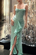 Trixiedress Spaghetti Strap Frill Trim Draped Slit Maxi Dress