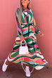 Trixiedress Tie Neck Long Sleeves Color Block Pleated Maxi Dress