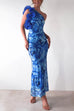 Trixiedress Ruffle One Shoulder Floral Print Bodycon Maxi Dress