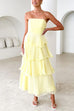 Trixiedress Strapless Empire Waist Ruffle Layered Maxi Dress