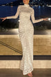 Mockneck Long Sleeves Ruched Lace Maxi Dress