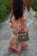 Trixiedress Spaghetti Strap Back Lace-up Ruffle Layered Floral Print Maxi Dress