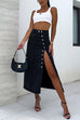 Trixiedress Button Down Slit Midi Denim Skirt