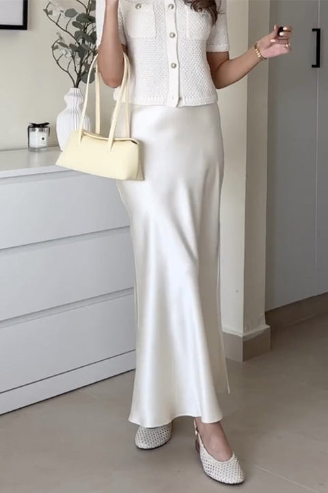 Trixiedress Elegant High Rise Satin Midi Skirt