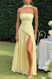 Trixiedress Strapless Back Lace-up High Slit Splice Maxi Dress