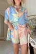 Trixiedress Unique Print Long Sleeves Button Up Shirt and Pocketed Shorts Linen Set