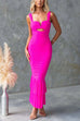 Trixiedress Sleeveless Cut Out Ruched Ruffle Bodycon Maxi Dress