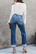 Trixiedress High Waist Straight Leg Ripped Denim Pants