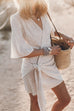 Trixiedress V Neck Tie Knot Cotton Linen Wrap Mini Dress