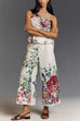 Trixiedress Floral Print Strapless Ruffle Tube Top and Smocked Waist Wide Leg Pants