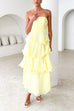 Trixiedress Strapless Empire Waist Ruffle Layered Maxi Dress