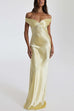 Trixiedress Off Shoulder Backless Cut Out Satin Maxi Dress