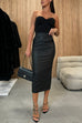 Trixiedress Back Slit Faux Leather Midi Bodycon Skirt
