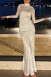 Mockneck Long Sleeves Ruched Lace Maxi Dress