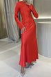 Trixiedress Round Neck Long Sleeves Satin Maxi Party Dress