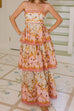 Trixiedress Spaghetti Strap Back Lace-up Ruffle Layered Floral Print Maxi Dress