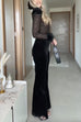 Trixiedress Feather Cuffs Bell Bottom Velvet Splice Jumpsuit