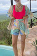 Trixiedress Unique Print Long Sleeves Button Up Shirt and Pocketed Shorts Linen Set