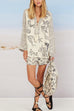 Trixiedress Collared V Neck Shirt and Side Slit Shorts Vitamin Sea Print Set