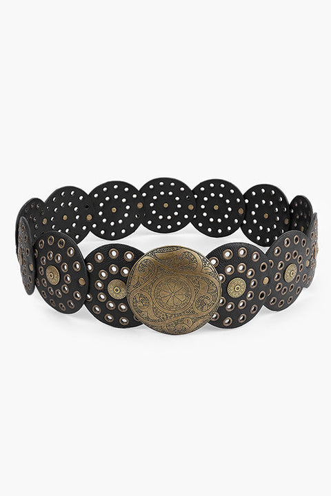 Trixiedress Vintage Rivet Metal Buckle Boho Disic Belt