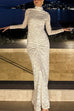 Mockneck Long Sleeves Ruched Lace Maxi Dress