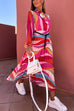 Trixiedress Tie Neck Long Sleeves Color Block Pleated Maxi Dress