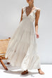 Trixiedress V Neck Ruffle Trim Tiered Sleeveless Linen Maxi Dress