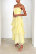 Trixiedress Strapless Empire Waist Ruffle Layered Maxi Dress