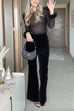 Trixiedress Feather Cuffs Bell Bottom Velvet Splice Jumpsuit