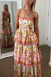 Trixiedress Spaghetti Strap Back Lace-up Ruffle Layered Floral Print Maxi Dress