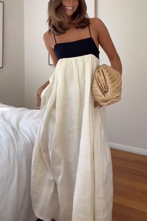 Trixiedress Backless Color Block Splice Swing Maxi Cami Dress