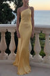 Trixiedress One Shoulder Open Back Tie Knot Satin Maxi Dress
