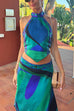 Trixiedress Printed Halter Tie Knot Backless Top and Irregular Hem Maxi Skirt Set