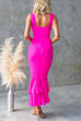 Trixiedress Sleeveless Cut Out Ruched Ruffle Bodycon Maxi Dress