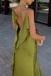 Trixiedress High Slit Back Drape Cascading Satin Maxi Cami Dress